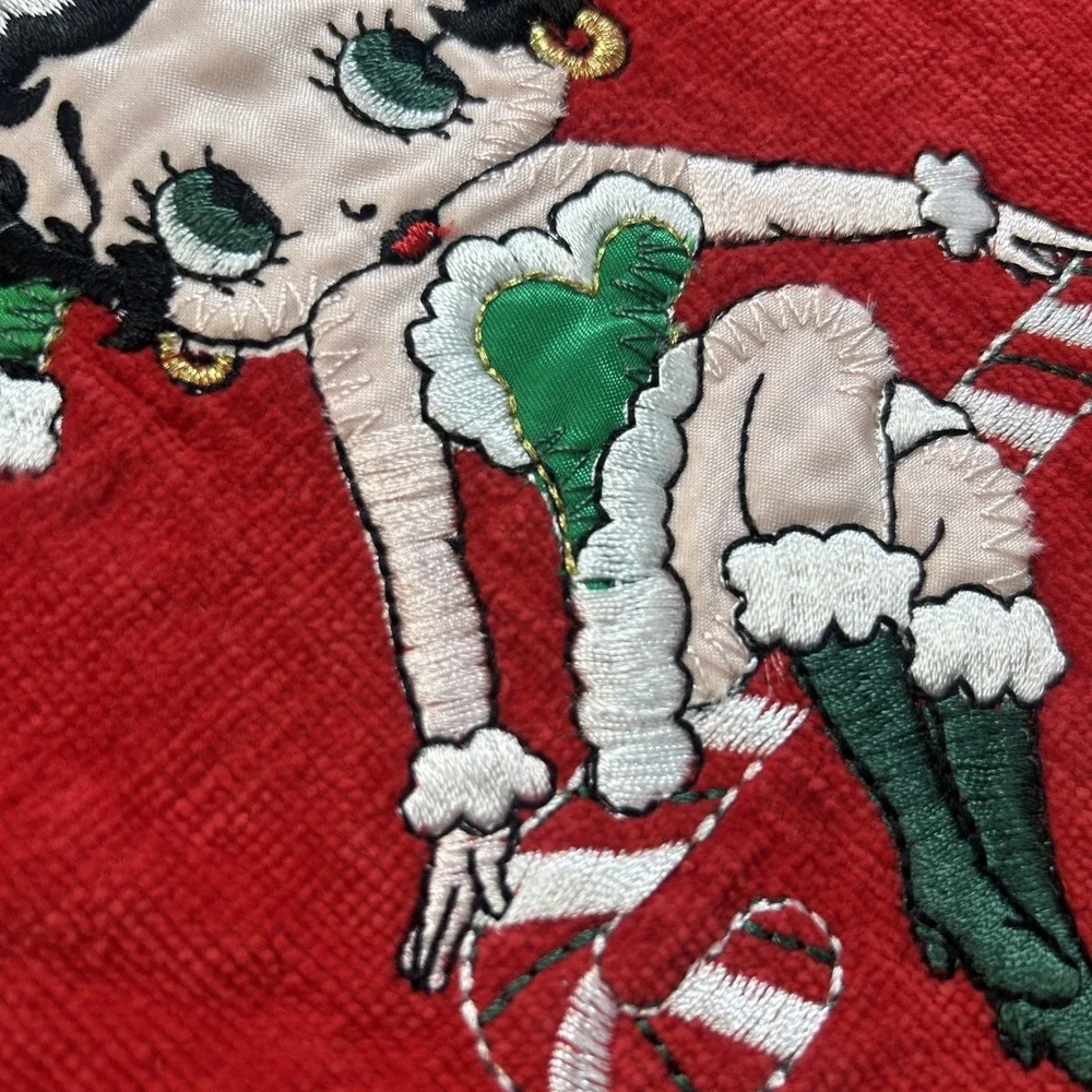 VTG 1994‎ Betty Boop Christmas Hand Towel Red Cotton Stitched Applique Whimsical